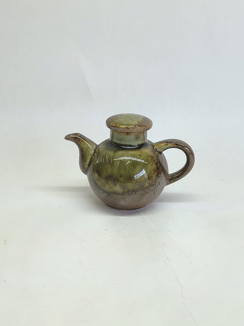 CERAMIC Soy Sauce Teapot Dispenser Shoyusashi Handcrafted Glaze Green Brown